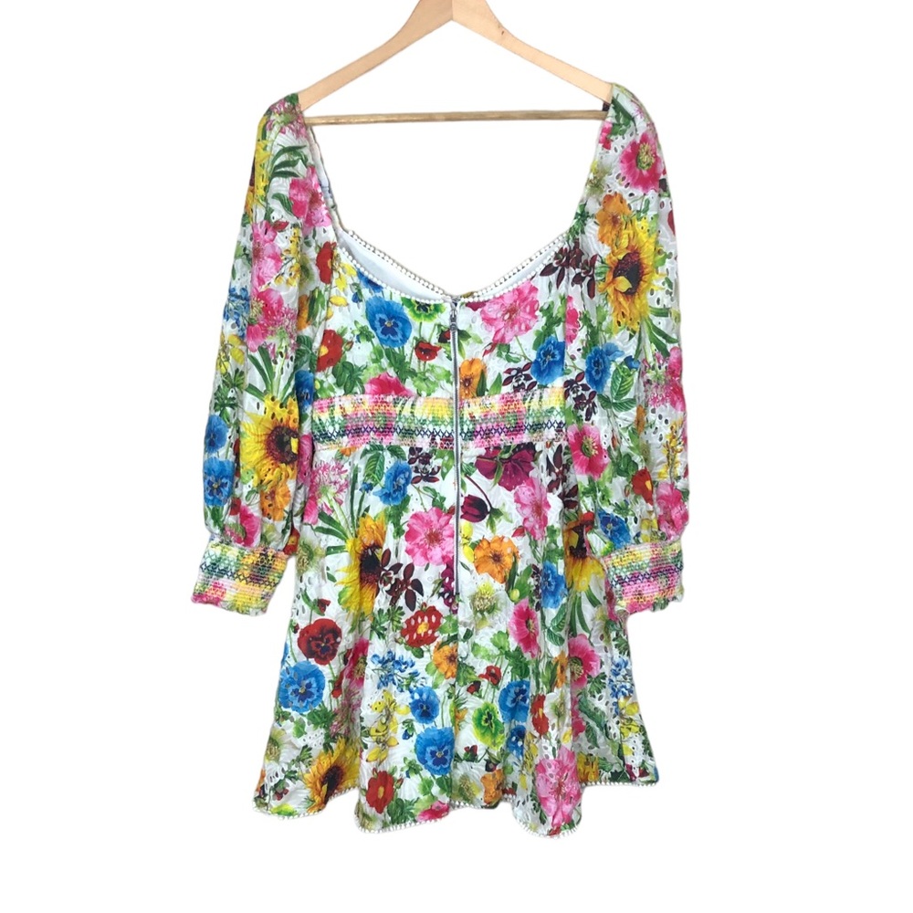 Alice + Olivia White Floral Mini Dress with Multicolor Blooms - Picture 5 of 11